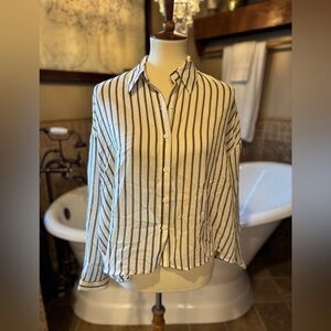 Striped Button Down Shirt - Black and White